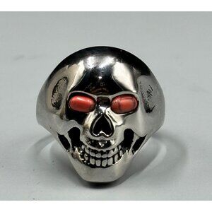 Skull Ring Size 12 Men Stainless Steel Red Stone Eyes Gothic Punk Statement